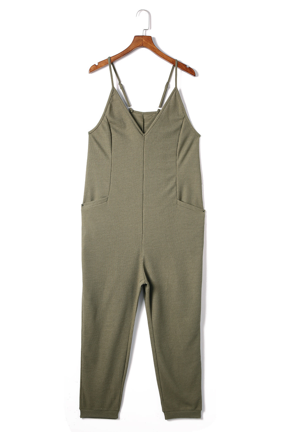 Black Textured Sleeveless V-Neck Pocketed Casual Jumpsuit