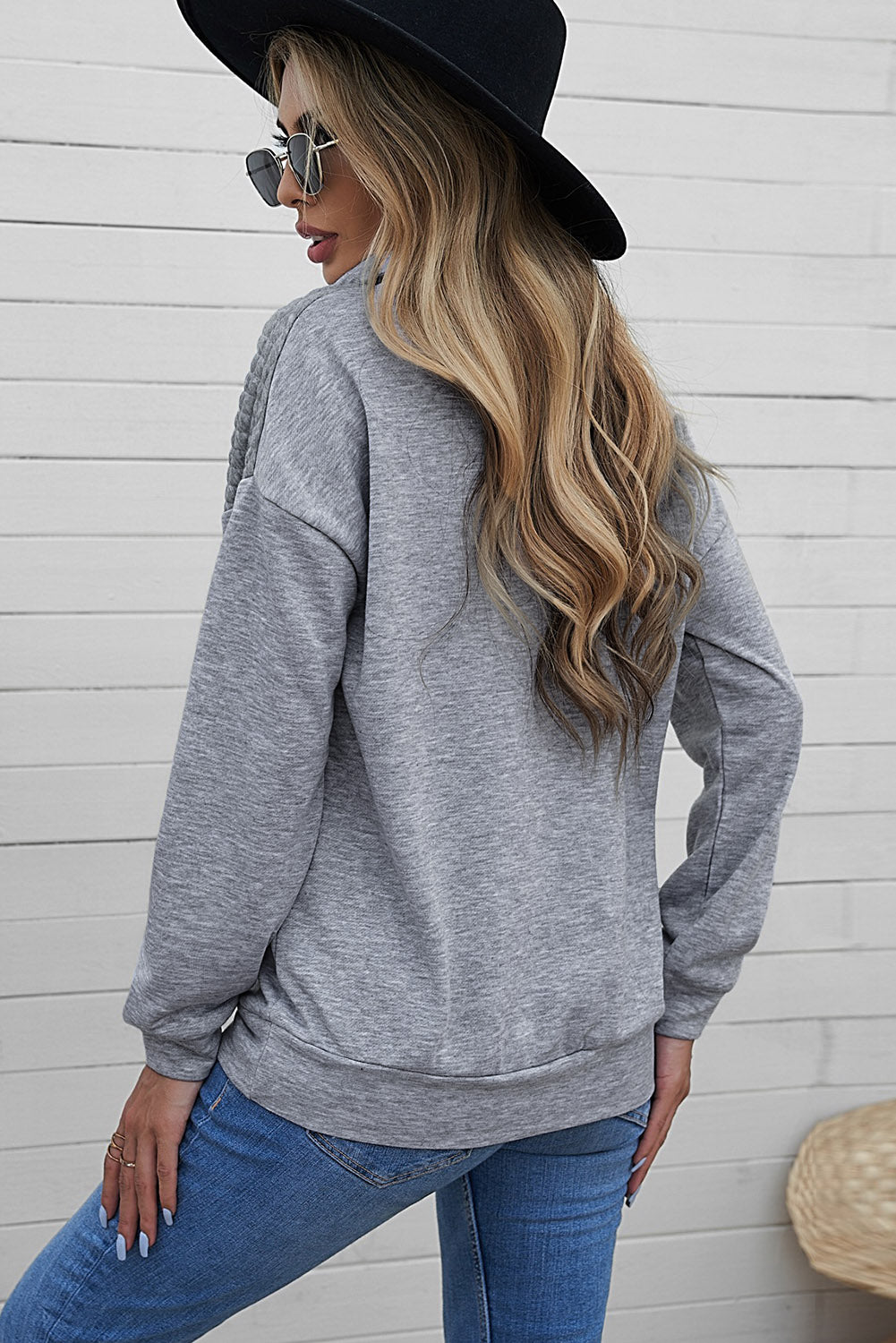 Dark Grey Quilted Kangaroo Pocket Half Zip Sweatshirt