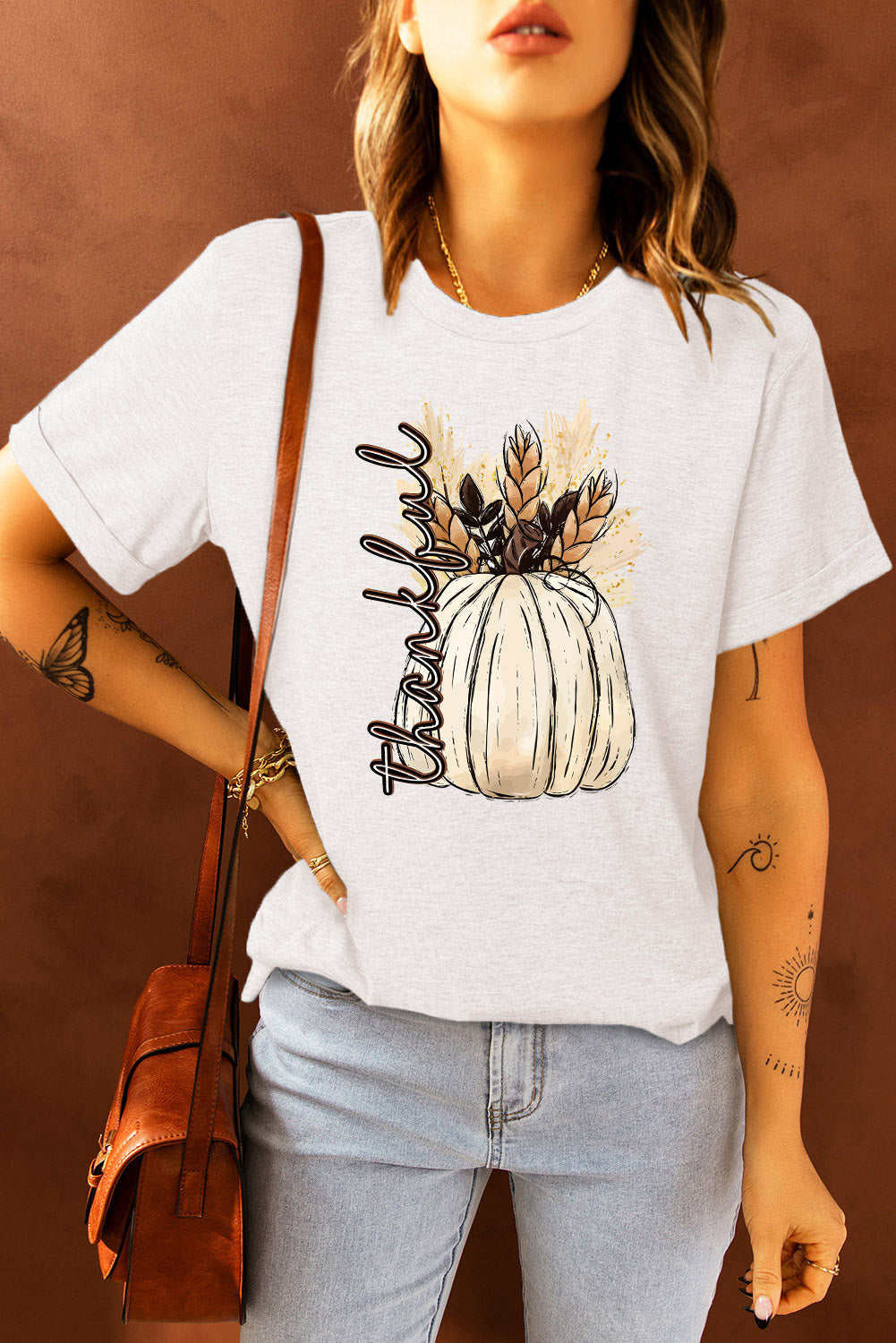 White Thanksgiving Harvest Pumpkin Graphic Tee