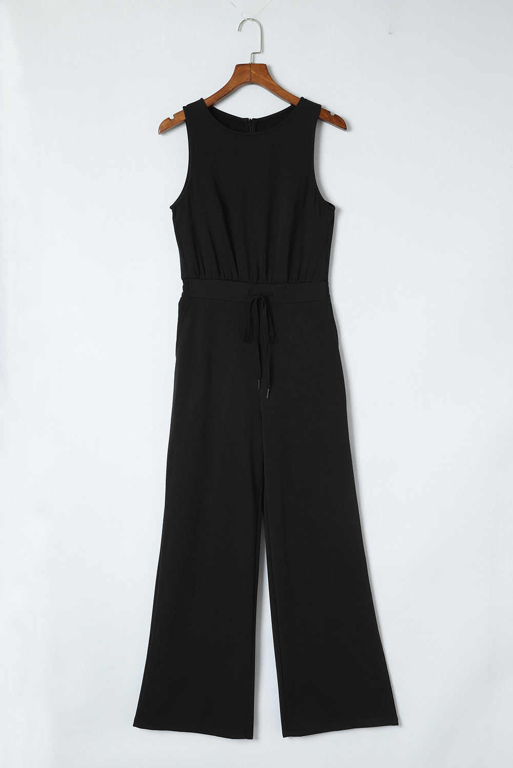 Black Solid Sleeveless Wide Leg Tank Jumpsuit