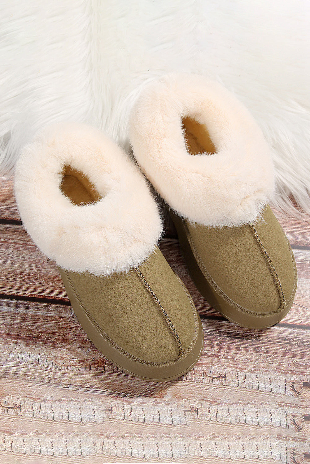 Chestnut Plush Suede Trim Thick Sole Flat Snow Boots