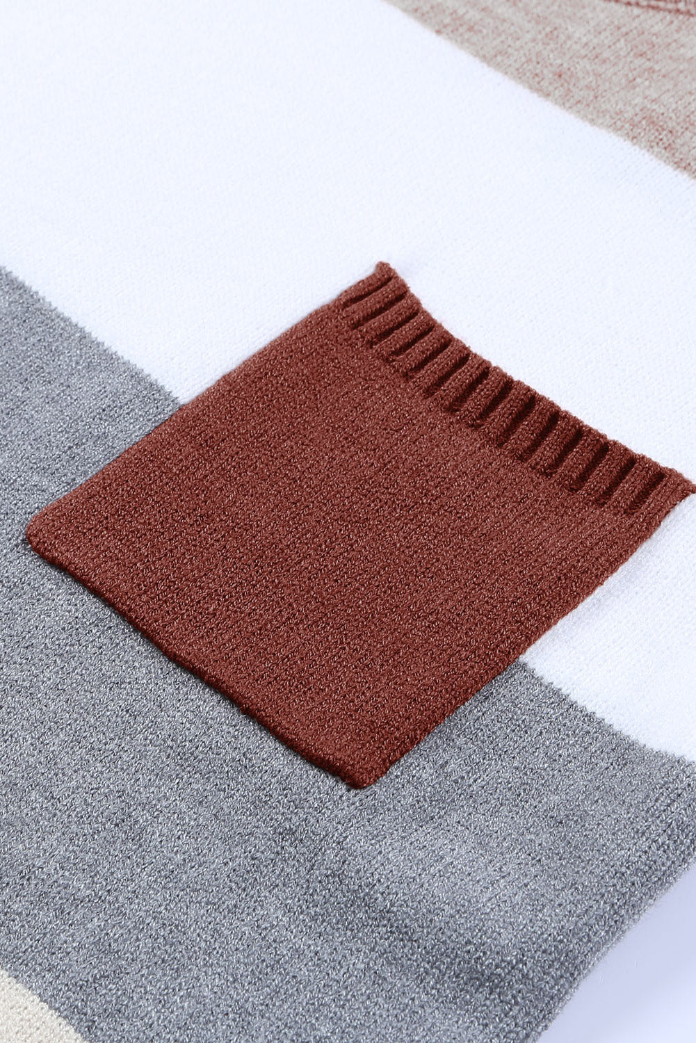 Grey & White Colorblock Casual Pockets Knit Sweater