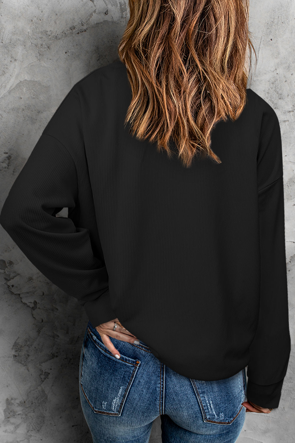 Gray Crew Neck Ribbed Oversized Sweatshirt