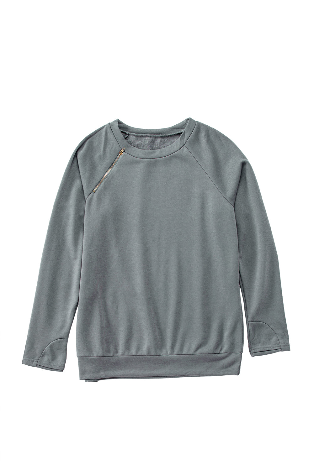 Gray Raglan Sleeve Pullover Sweatshirt for Women