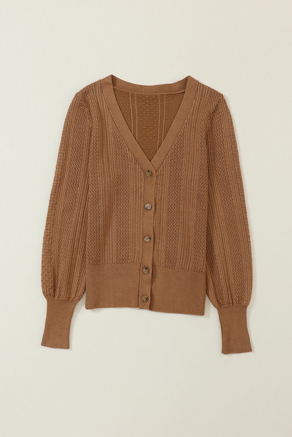 Chestnut V Neck Buttoned Textured Sweater