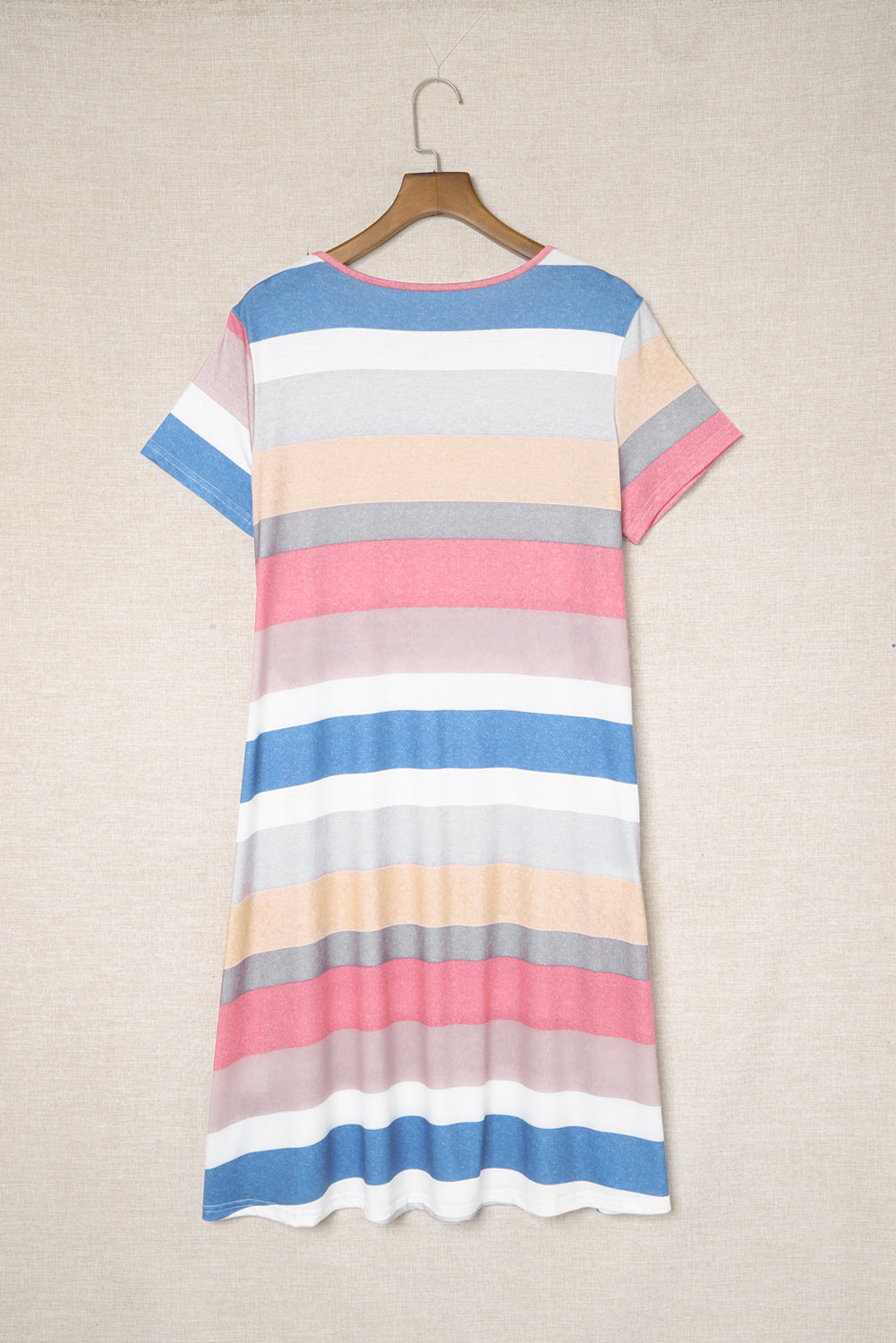 Multicolor Striped Casual Pocket Color Block T Shirt Dress