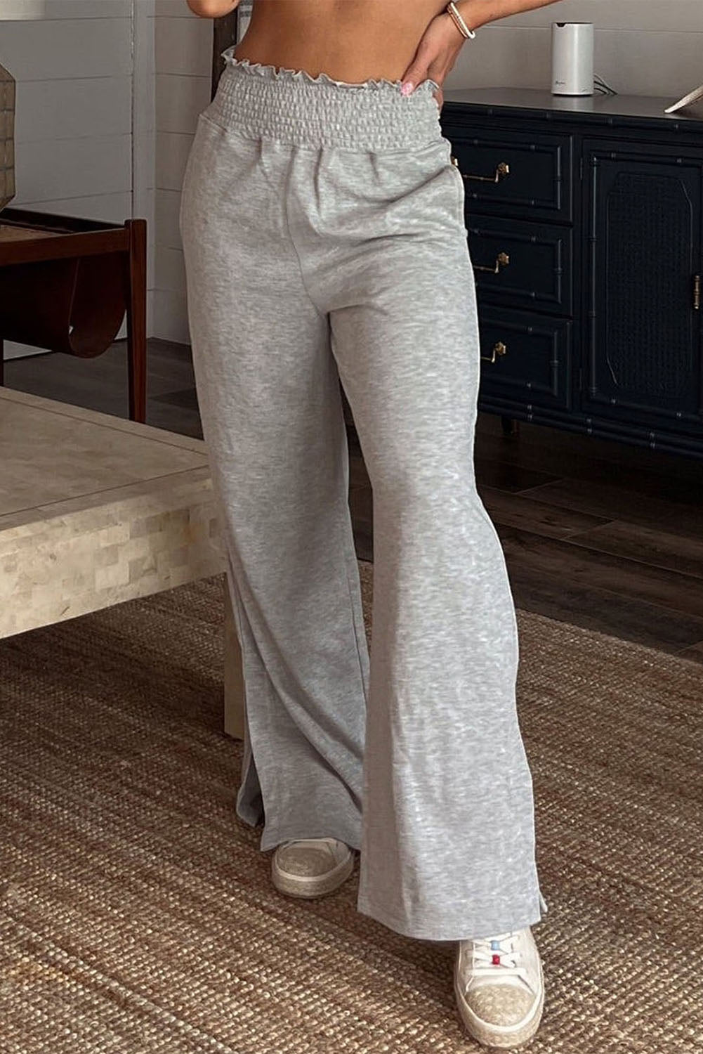 Grey Elastic High Waisted Wide Leg Sweatpants