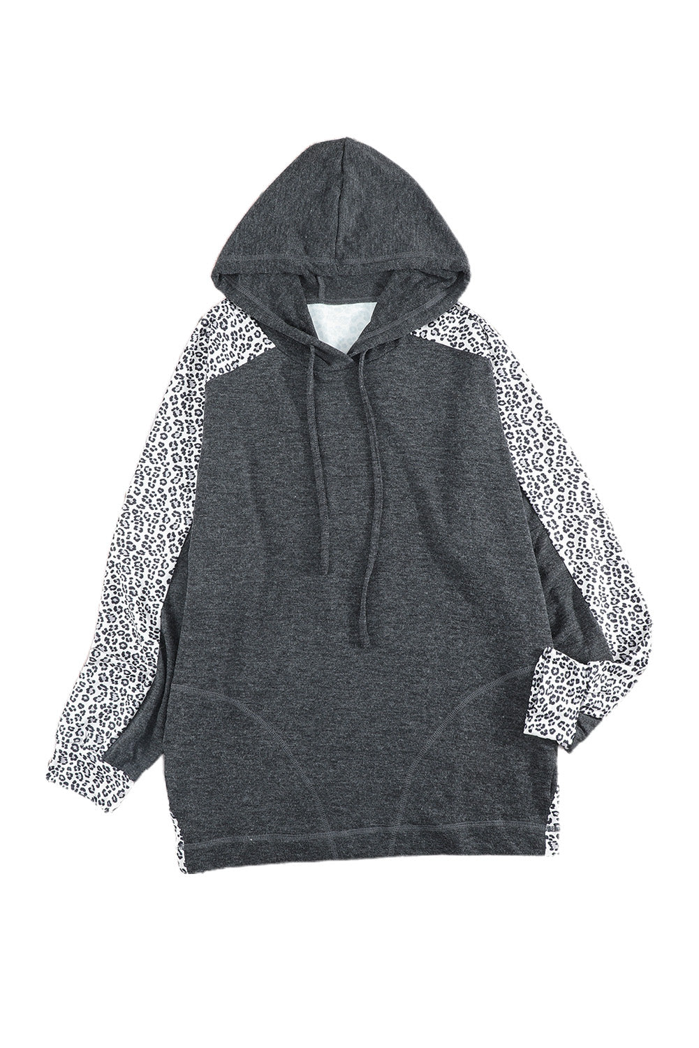 Gray Cheetah Print Drawstring Pullover Hoodie for Women