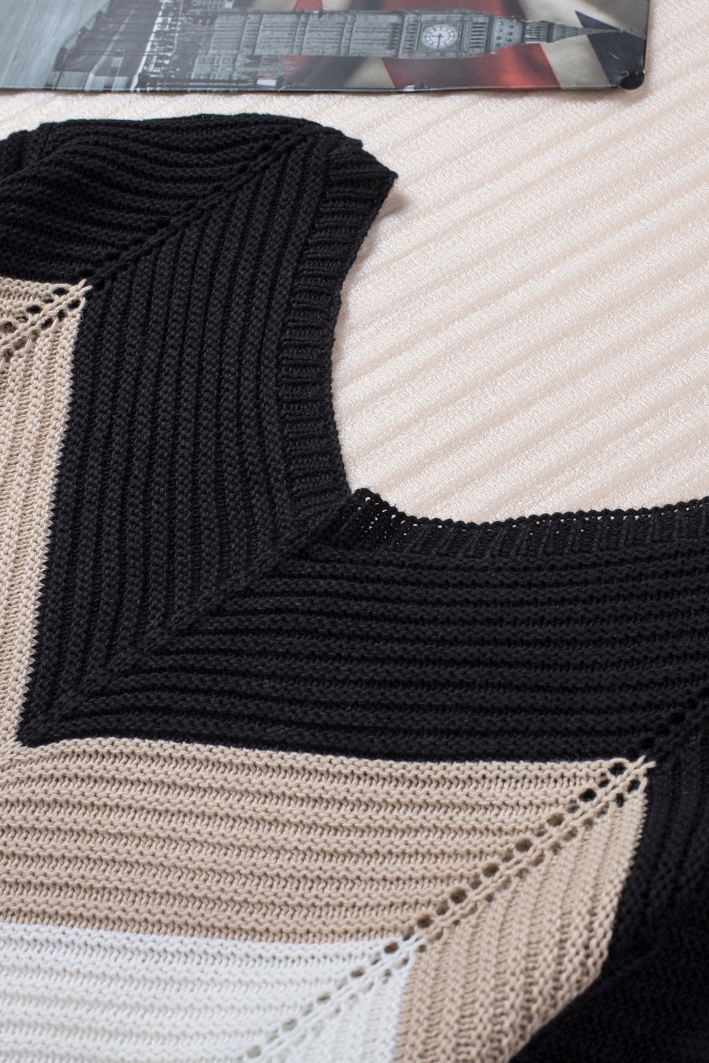 Black Chevron Colorblock Knit Sweater