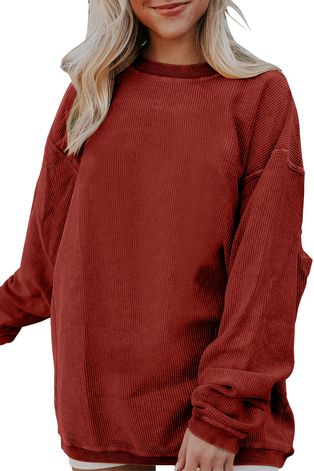 Apricot Drop Shoulder Ribbed Oversized Sweatshirt