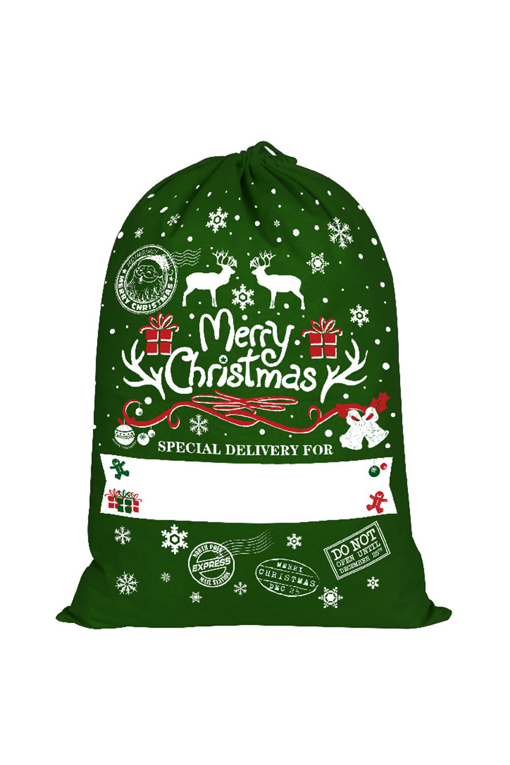 Dark Green Merry Christmas Lettering & Reindeer  Printed Gift Bag