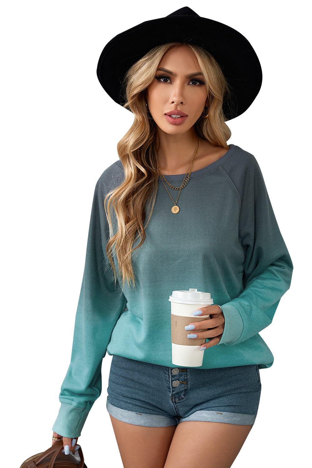 Ombre Green Comfy Pullover Sweatshirt for Women