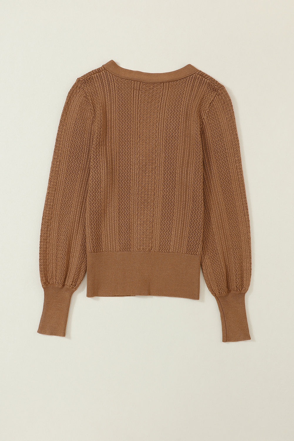 Chestnut V Neck Buttoned Textured Sweater