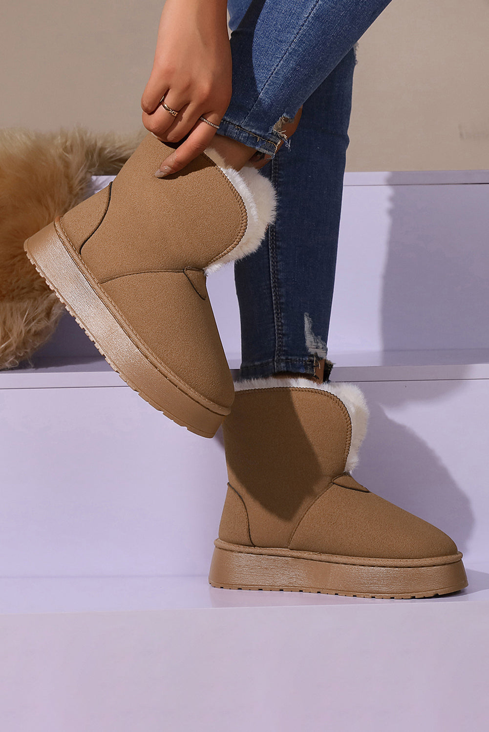 Chestnut Suede Plush Lined Snow Boots