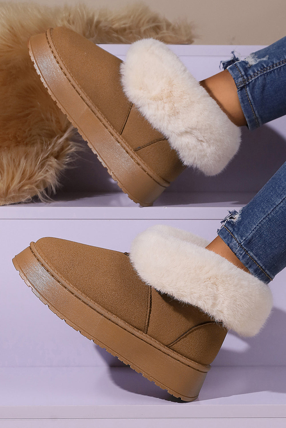 Chestnut Suede Plush Lined Snow Boots