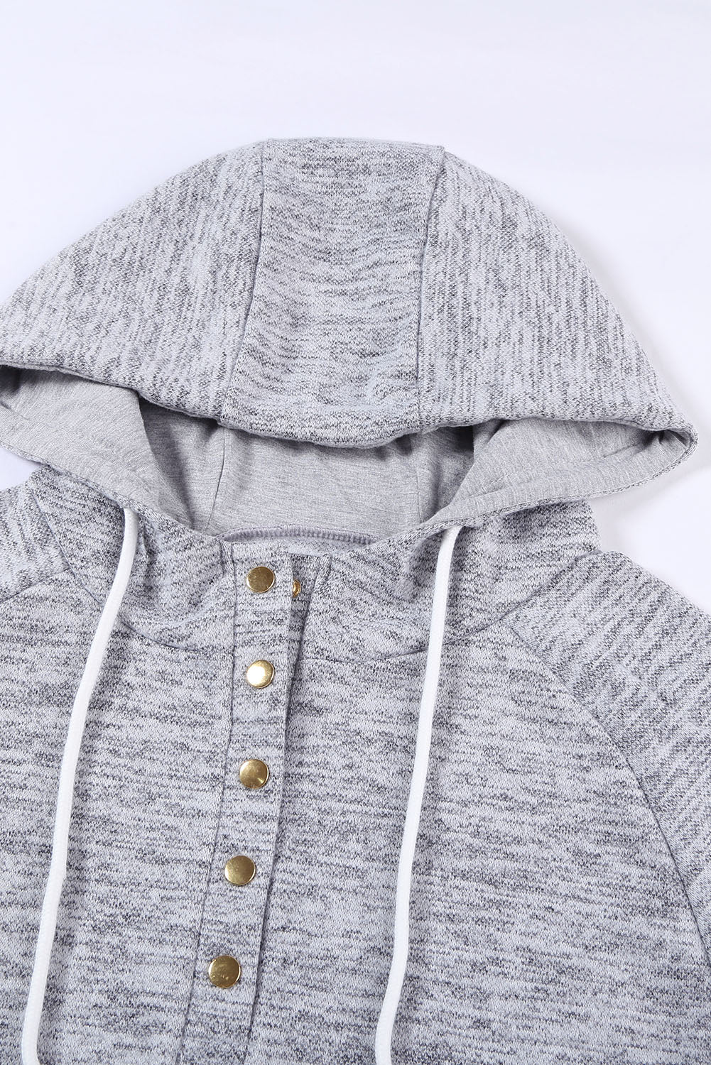 Heathered Print Button Snap Neck Pullover Hoodie