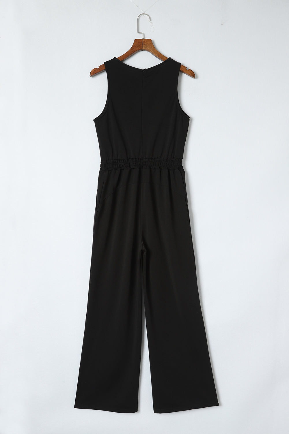 Black Solid Sleeveless Wide Leg Tank Jumpsuit