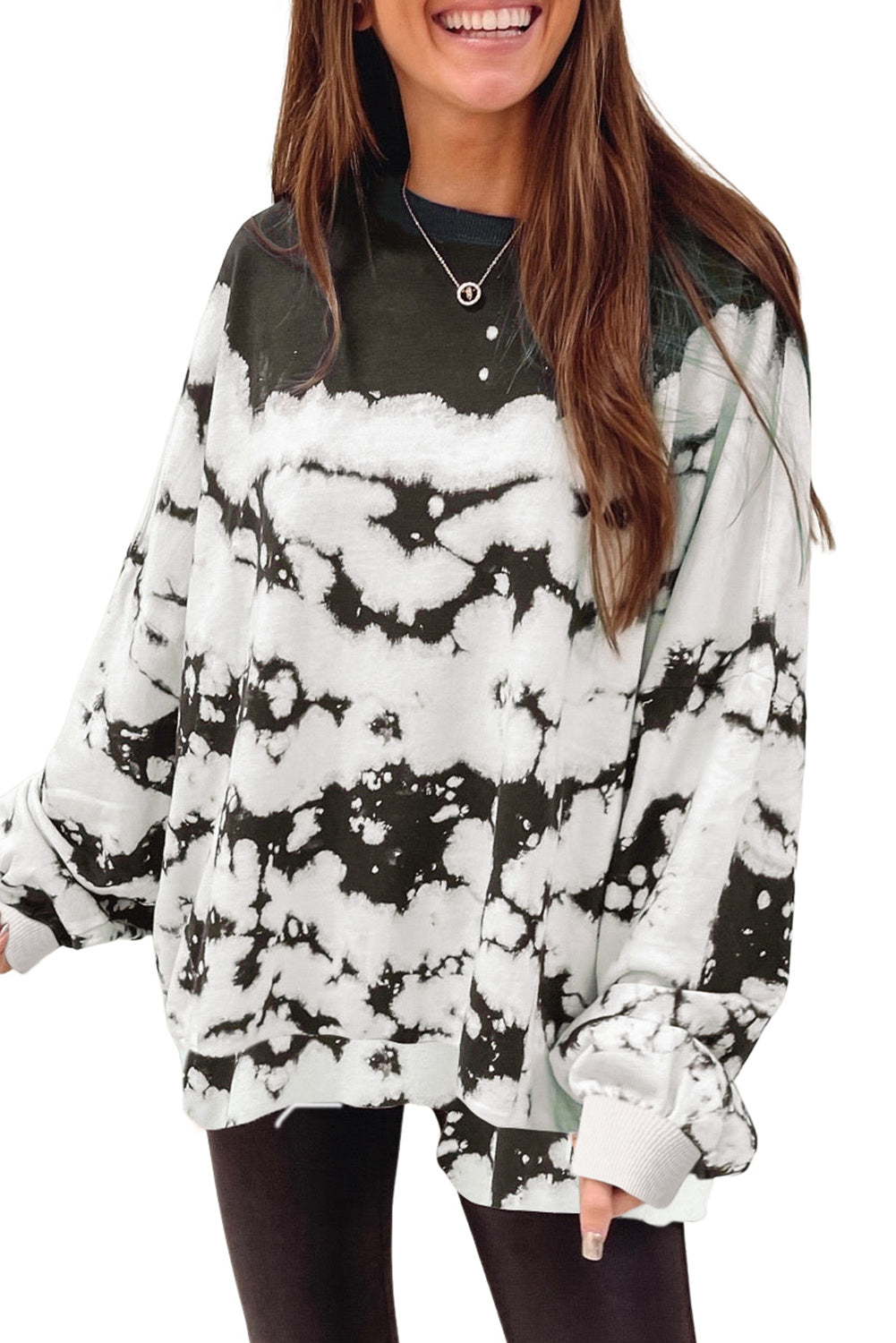 White Tie-Dye Drop Shoulder Oversized Sweatshirt