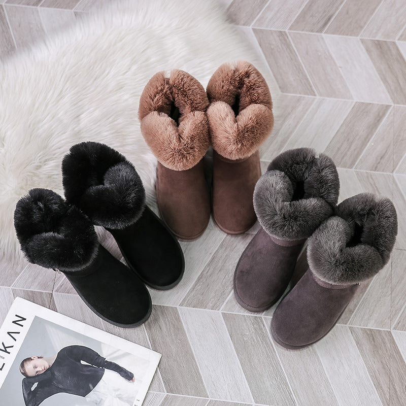 fur winter fur shoes, short tube, fleece, padded bread shoes, slip-on rabbit cotton boots