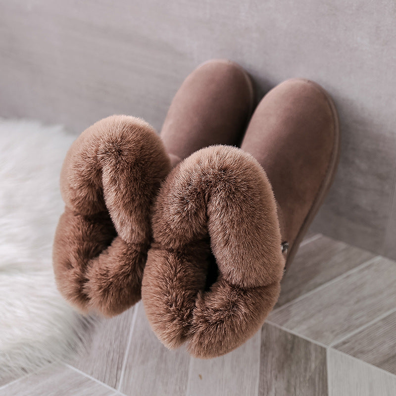 fur winter fur shoes, short tube, fleece, padded bread shoes, slip-on rabbit cotton boots