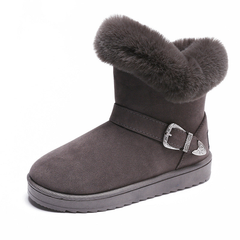 fur winter fur shoes, short tube, fleece, padded bread shoes, slip-on rabbit cotton boots