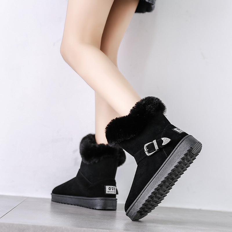 fur winter fur shoes, short tube, fleece, padded bread shoes, slip-on rabbit cotton boots