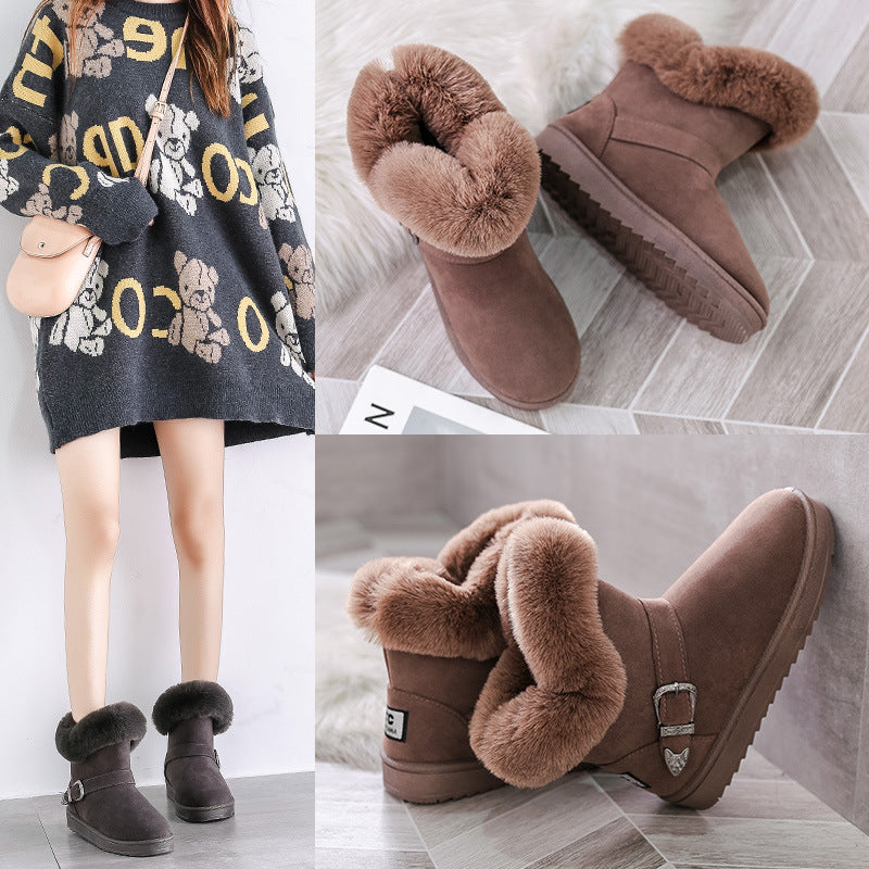 fur winter fur shoes, short tube, fleece, padded bread shoes, slip-on rabbit cotton boots