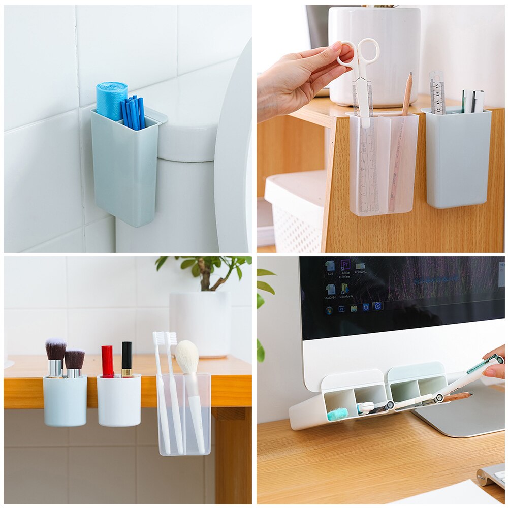 Creative Wall-mounted Oblique Desk Storage Box Tube Pen Holder Stationery Rack Makeup Brush Shelf Organizer Office Home Goods