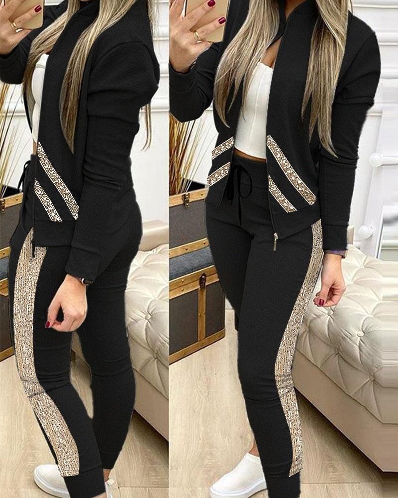 Women Two Piece Set Outfits Autumn Women's Tracksuit Zipper