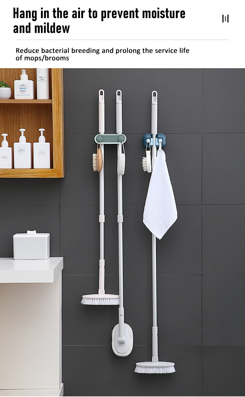 Wall Mounted Mop Organizer Holder Brush Broom Hanger Home Storage Rack Bathroom Suction Hanging Pipe Hooks Kitchen Shelf