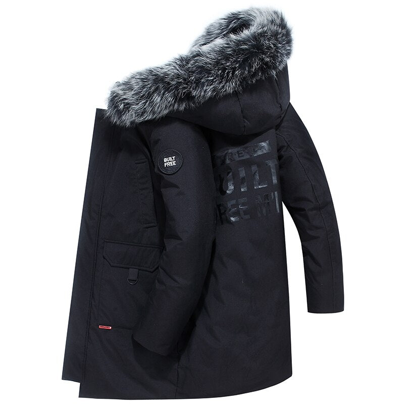 Winter Casual Warm Thick White Duck Long Down Jacket Real Fur Collar Thicken Outwear Parkas Jacket Men