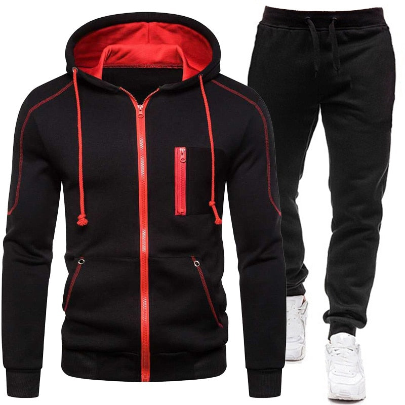 Winter Set Men Zipper Hoodies + Sweatpants 2 Piece Suit Hooded Casual Sets Male Clothes