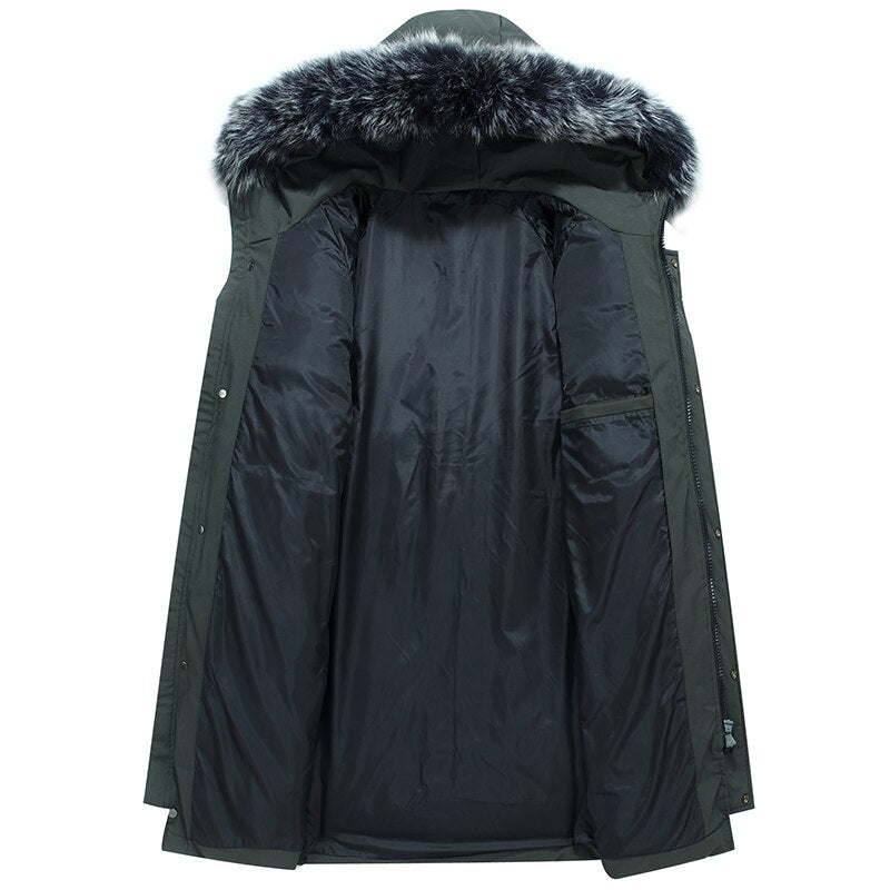 Winter Casual Warm Thick White Duck Long Down Jacket Real Fur Collar Thicken Outwear Parkas Jacket Men