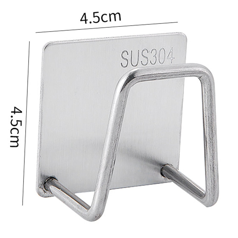 Stainless Steel Sponge Holder Rack Shelf Adhesive Kitchen Sink Organizer Bathroom Kitchen Dishcloth Holder for Towel Rag Hanger