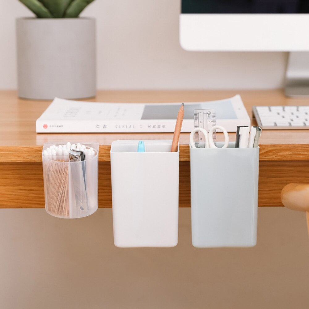 Creative Wall-mounted Oblique Desk Storage Box Tube Pen Holder Stationery Rack Makeup Brush Shelf Organizer Office Home Goods