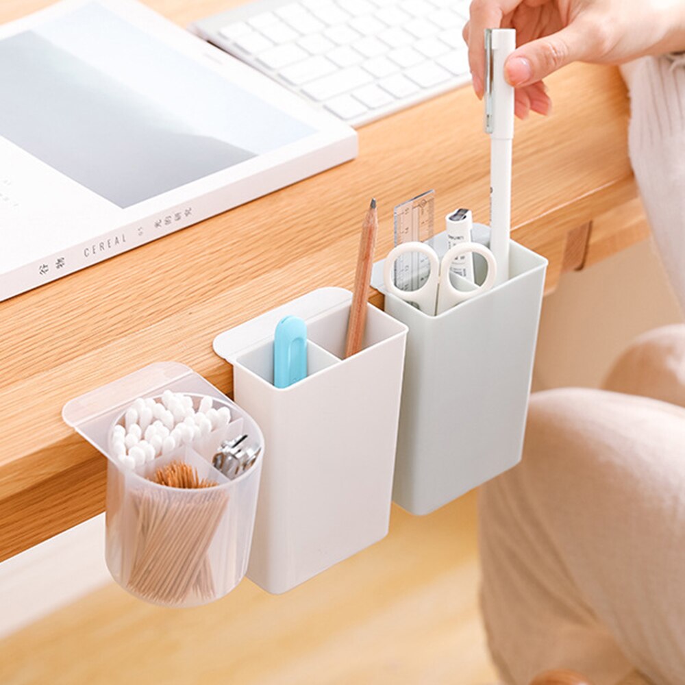 Creative Wall-mounted Oblique Desk Storage Box Tube Pen Holder Stationery Rack Makeup Brush Shelf Organizer Office Home Goods