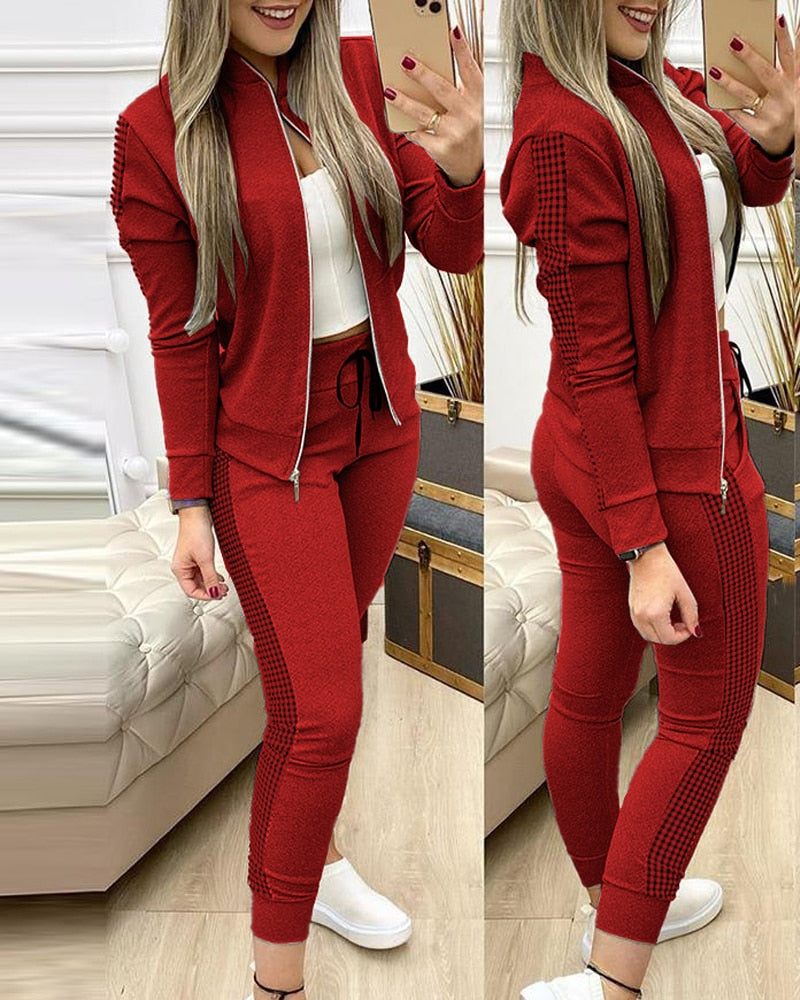 Women Two Piece Set Outfits Autumn Women's Tracksuit Zipper