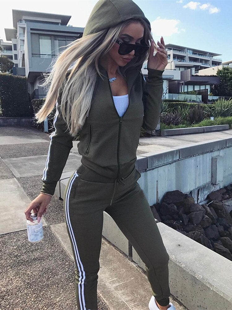 Women Tracksuit Two Piece Set Casual Sport Suit Sportswear Zipper