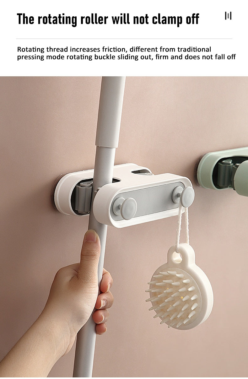 Wall Mounted Mop Organizer Holder Brush Broom Hanger Home Storage Rack Bathroom Suction Hanging Pipe Hooks Kitchen Shelf