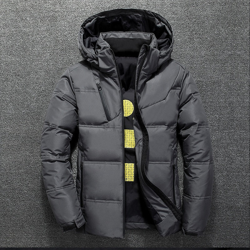 New White Duck Down Jacket Men Winter Warm Solid Color Hooded Down Coats Thick Duck Parka Mens Down Jackets Winter Outdoor Coat