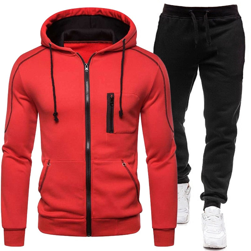 Winter Set Men Zipper Hoodies + Sweatpants 2 Piece Suit Hooded Casual Sets Male Clothes