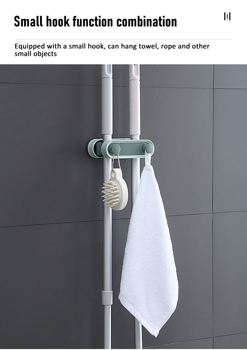 Wall Mounted Mop Organizer Holder Brush Broom Hanger Home Storage Rack Bathroom Suction Hanging Pipe Hooks Kitchen Shelf