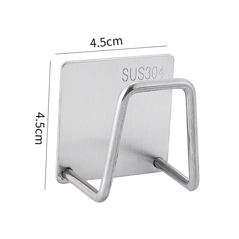 Stainless Steel Sponge Holder Rack Shelf Adhesive Kitchen Sink Organizer Bathroom Kitchen Dishcloth Holder for Towel Rag Hanger