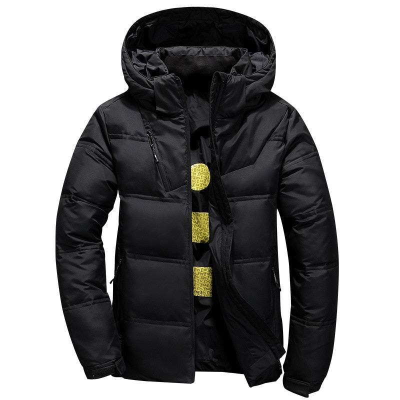 Nuwe wit eenddonsbaadjie mans winter warm soliede kleur kappie donsjasse Dik eend parka mans donsbaadjies winter buite jas