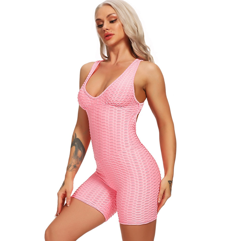 Sexy Backless Sport Bodysuits Vroue Fitness Jumpsuits V-nek Mouwlose Joga SET