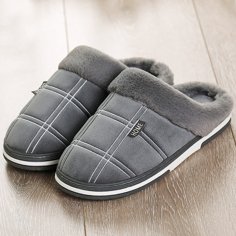 Plaid Men Shoes Winter Slippers Suede Gingham Plush Velvet Indoor Shoes for Men Warm