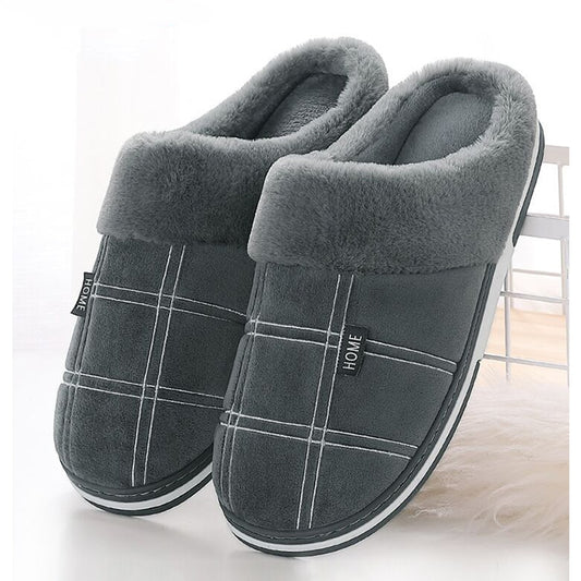 Plaid Man Skoene Winter Slippers Suede Gingham Plush Velvet Binneskoene vir Mans Warm