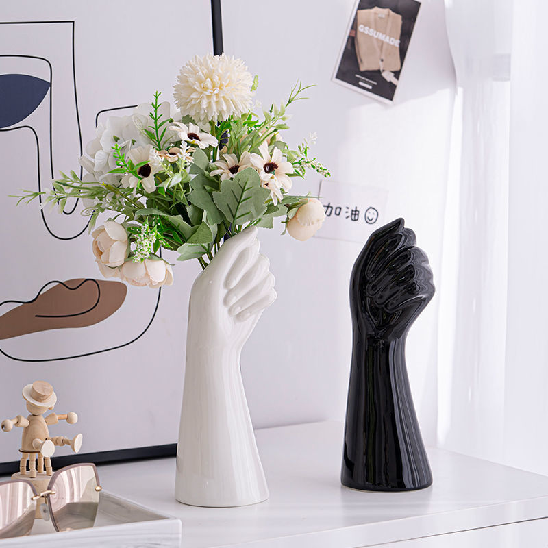 Modern Art Vases White Ceramic Hand Vase For Hydroponic Flower Arrangement Desktop Decoration Home Decor Ornament