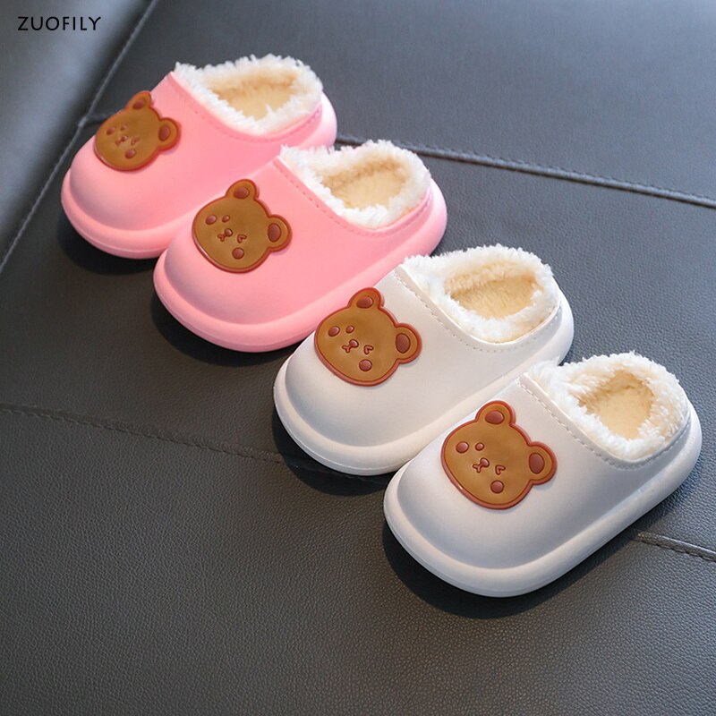 Kid Baby Boy Girl Slippers Newborn Cartoon Bear Non-slip Home Indoors Shoes Thick Warm Children Plus Fleece Shoes Slipper