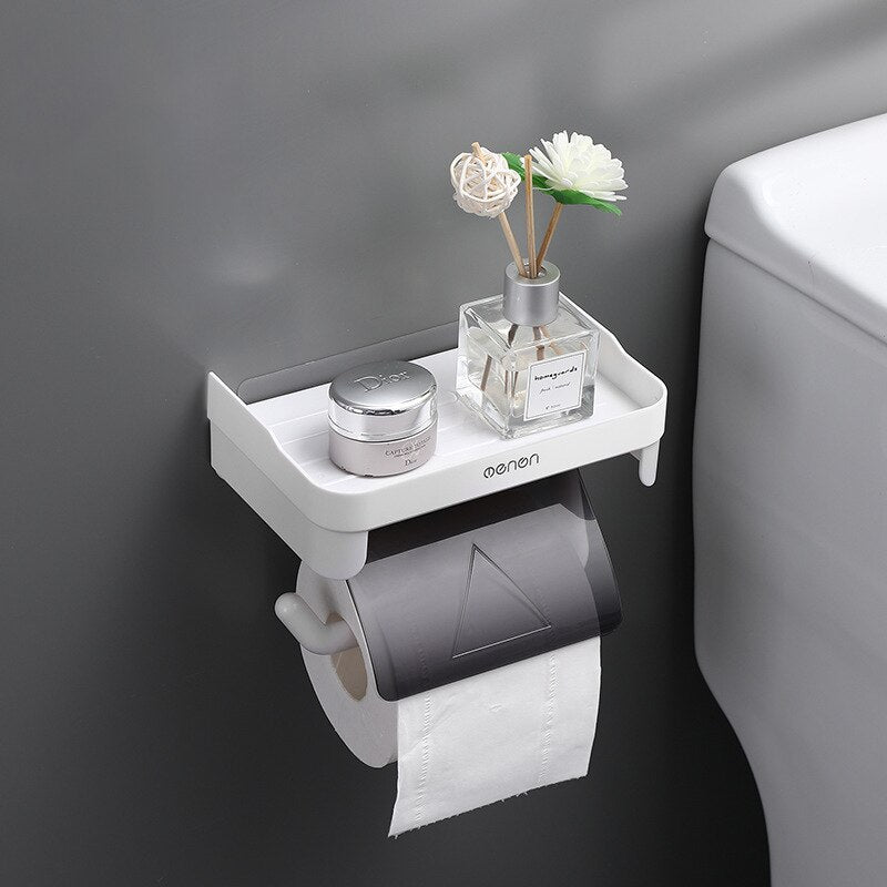 Wall Mount Toilet Paper Holder Waterproof Mobile Phone Storage Shelf Toilet Paper Storage Rack Tissue Box Bathroom Accessories